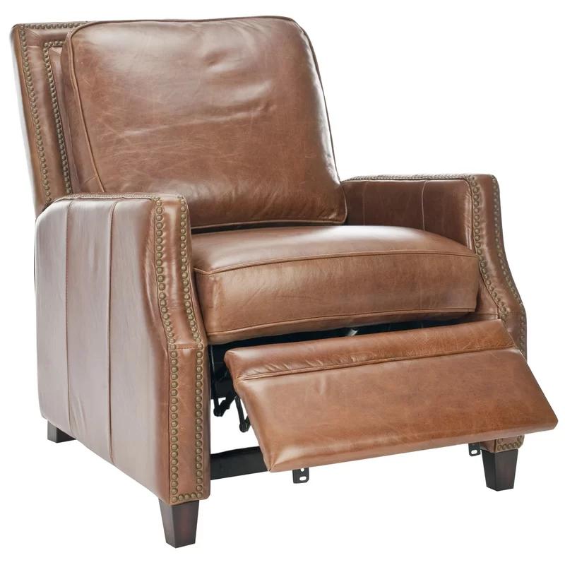 Buddy Contemporary Leather Recliner in Coffee Brown with Birch Wood Legs