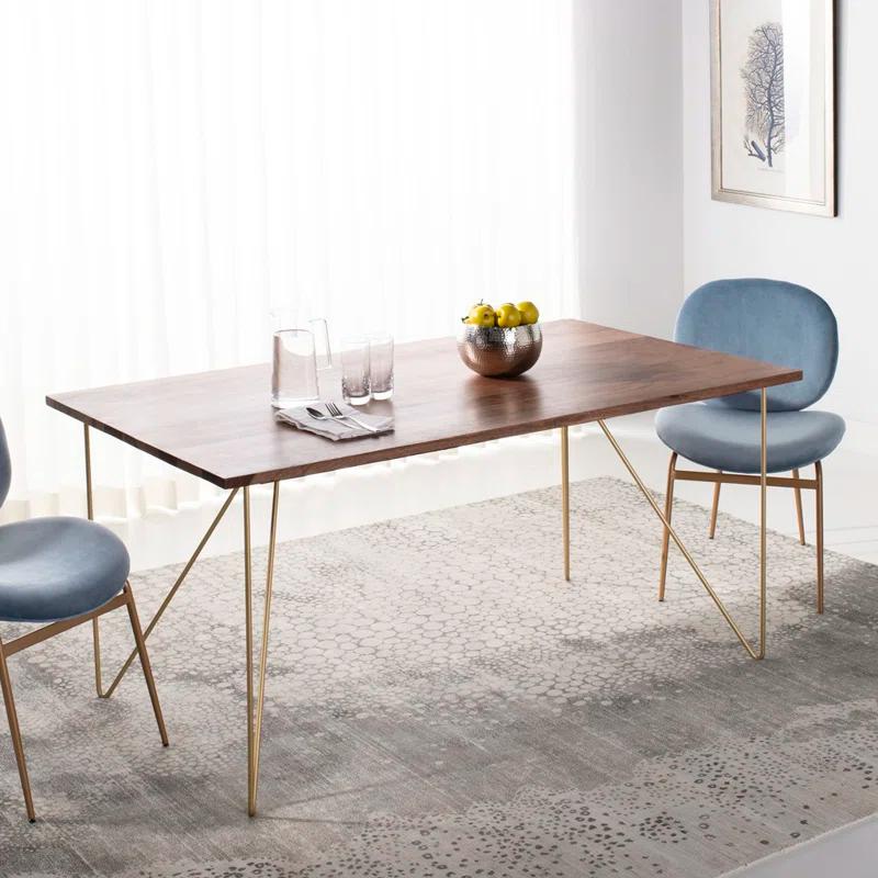 Millwood Pines Abrienda Walnut Solid Wood Top Metal Base Dining Table