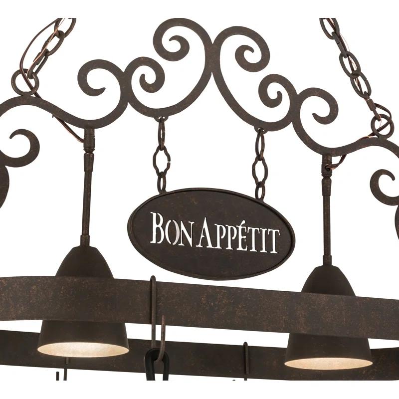 Gilded Tobacco Metal Hanging Pot Rack with Lights