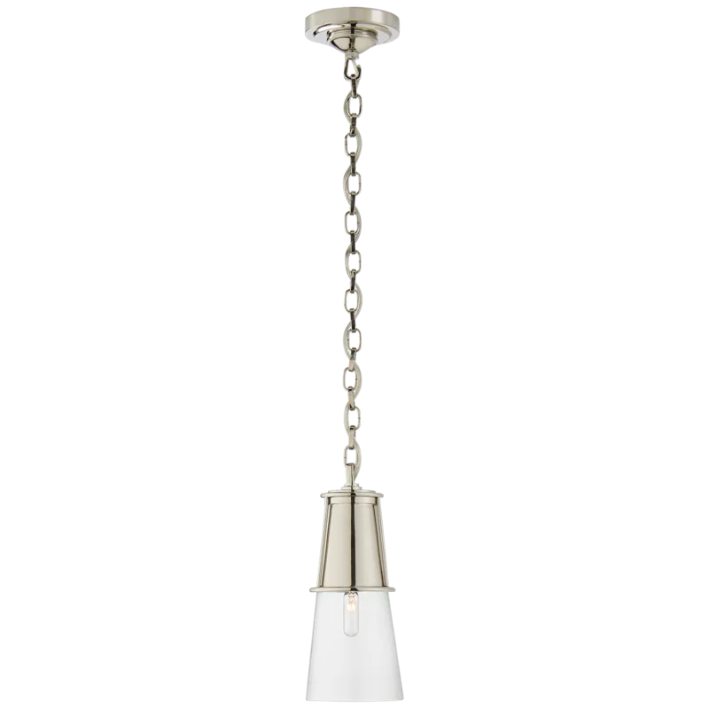 Modern Flared Silhouette 11.25" Pendant in Polished Nickel with Clear Glass