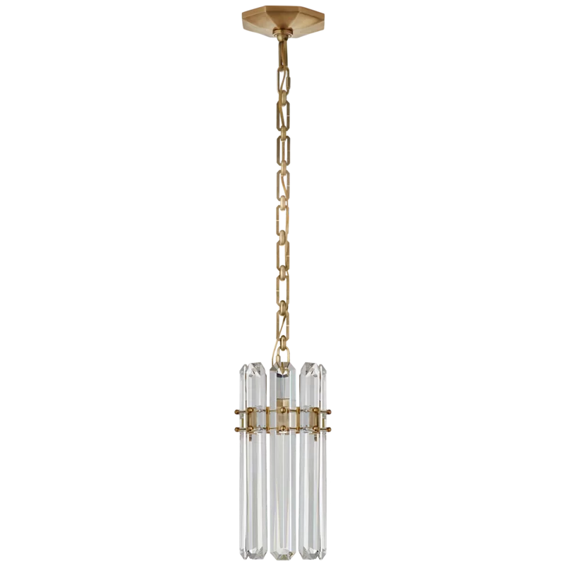 14.25" Crystal Antique Brass Indoor/Outdoor Pendant Light