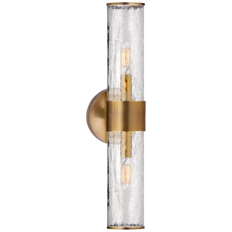 Elegant Antique-Burnished Brass Wall Sconce with Clear Crackle Glass