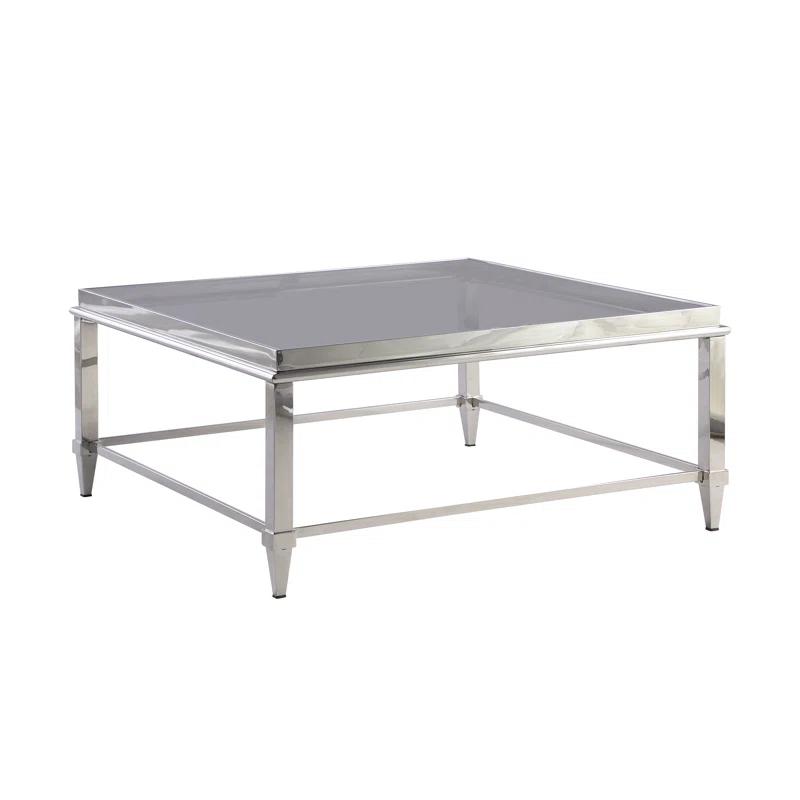 Square Glass Top Coffee Table with Polished Metal Frame