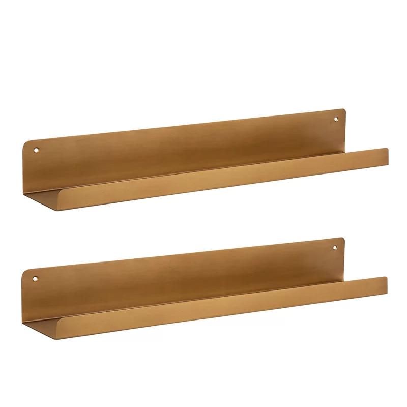 Gold Metal Floating Wall Shelves Set of 2