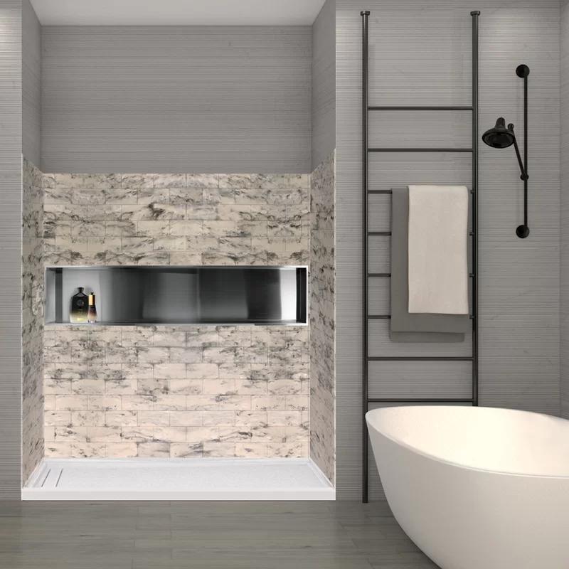 SaraMar Sand Creme 60''x36'' Subway Tile 3-Piece Shower Wall Kit