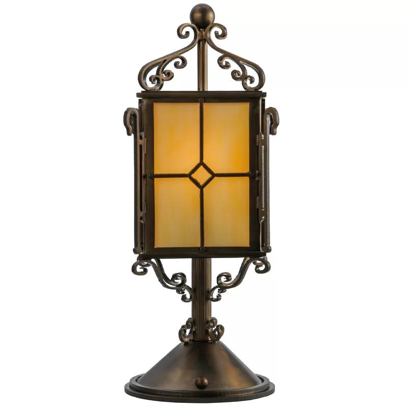 Standford 19" Antique Copper 1-Light Stained Glass Tabletop Lantern