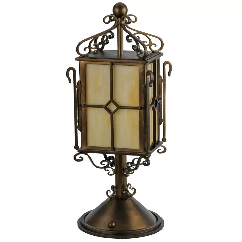 Standford 19" Antique Copper 1-Light Stained Glass Tabletop Lantern