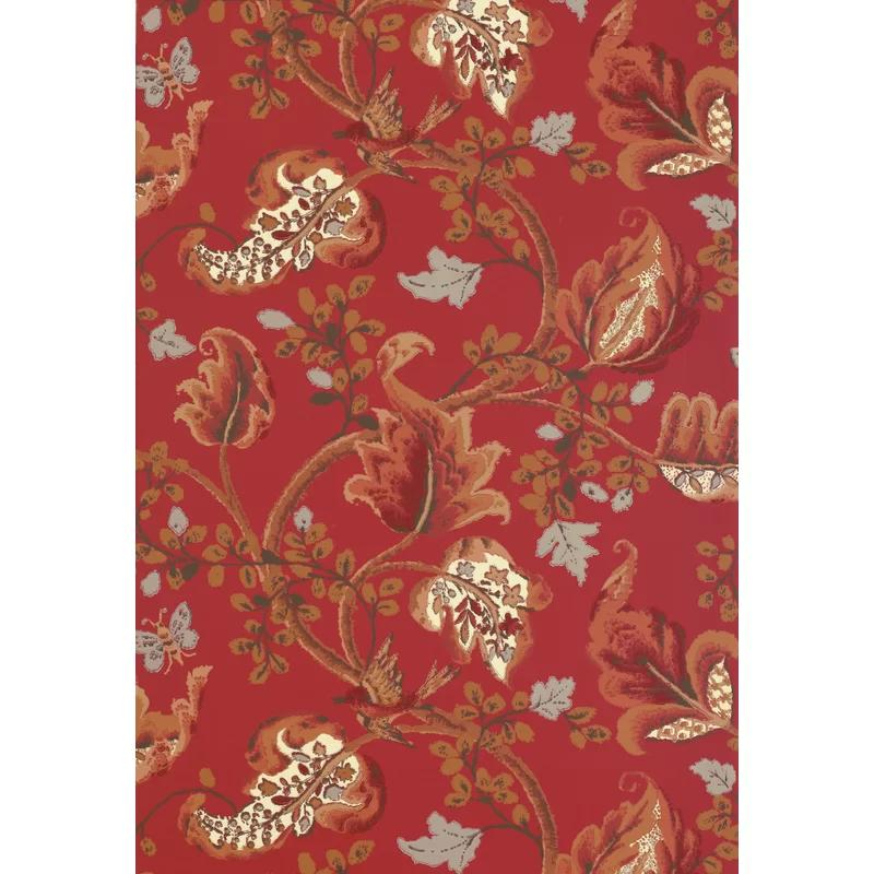 Fox Hollow Tomato and Brass Classic Botanical Wallpaper