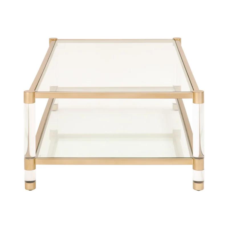 Elegant Gold and Transparent Glass Rectangular Lift-Top Coffee Table with Storage