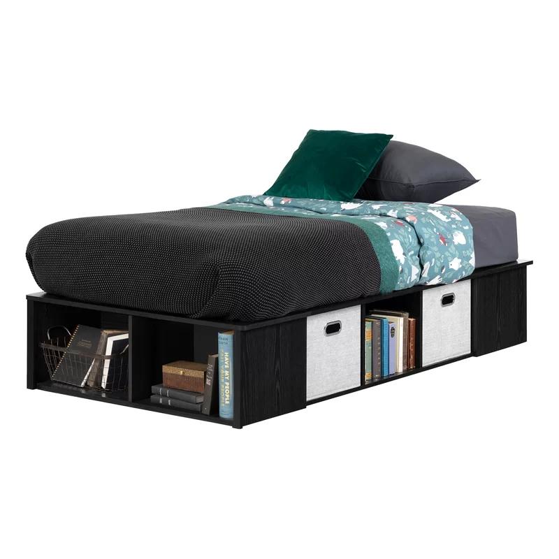 Twin Black Oak Wood Frame Captain's Bed with Storage Drawers