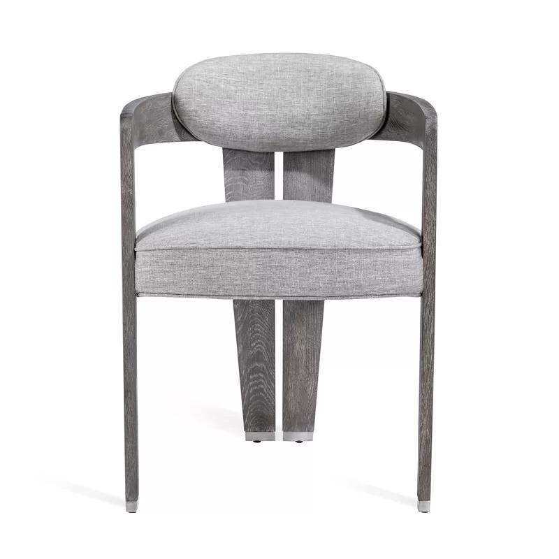 Heathered Cream Linen and Gray Wash Wood Upholstered Side Chair