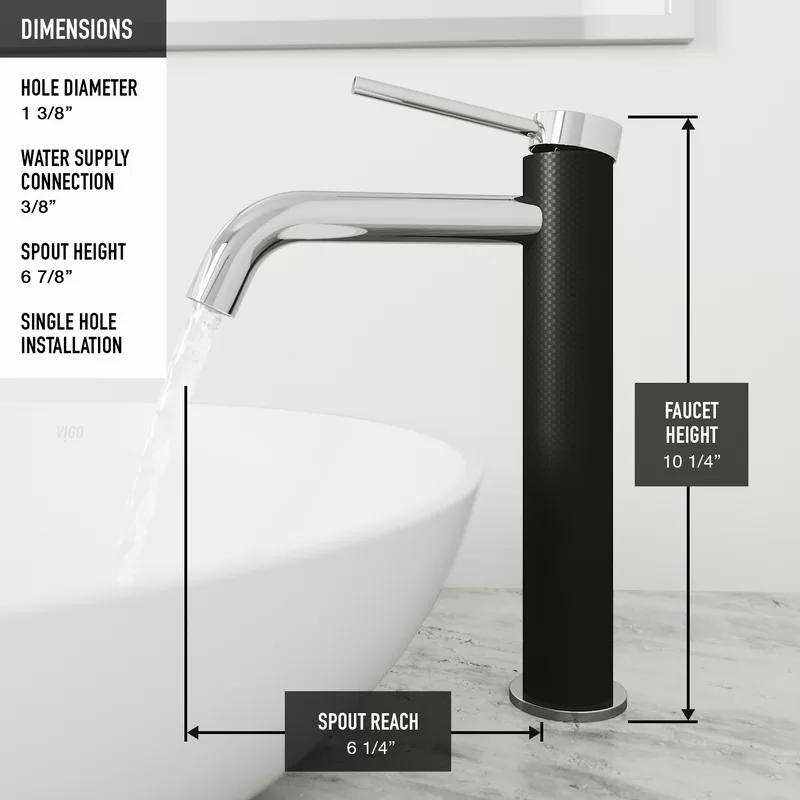 Lexington Chrome Single-Hole Vessel Bathroom Faucet with Carbon Fiber