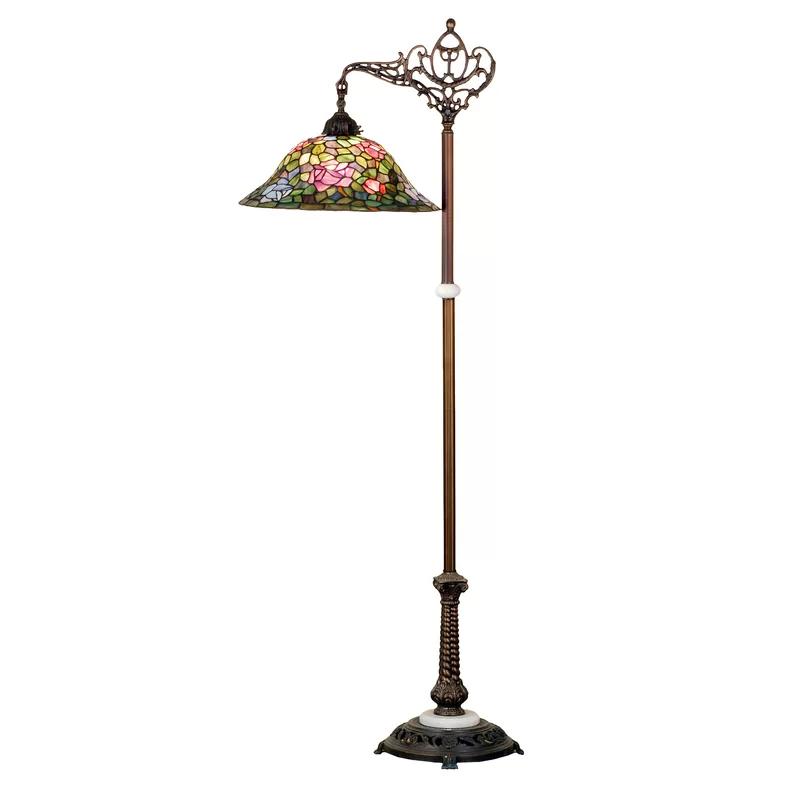 Petal Pink and Plum Passion 1-Light Stained Glass Floor Lamp with Bronze Base