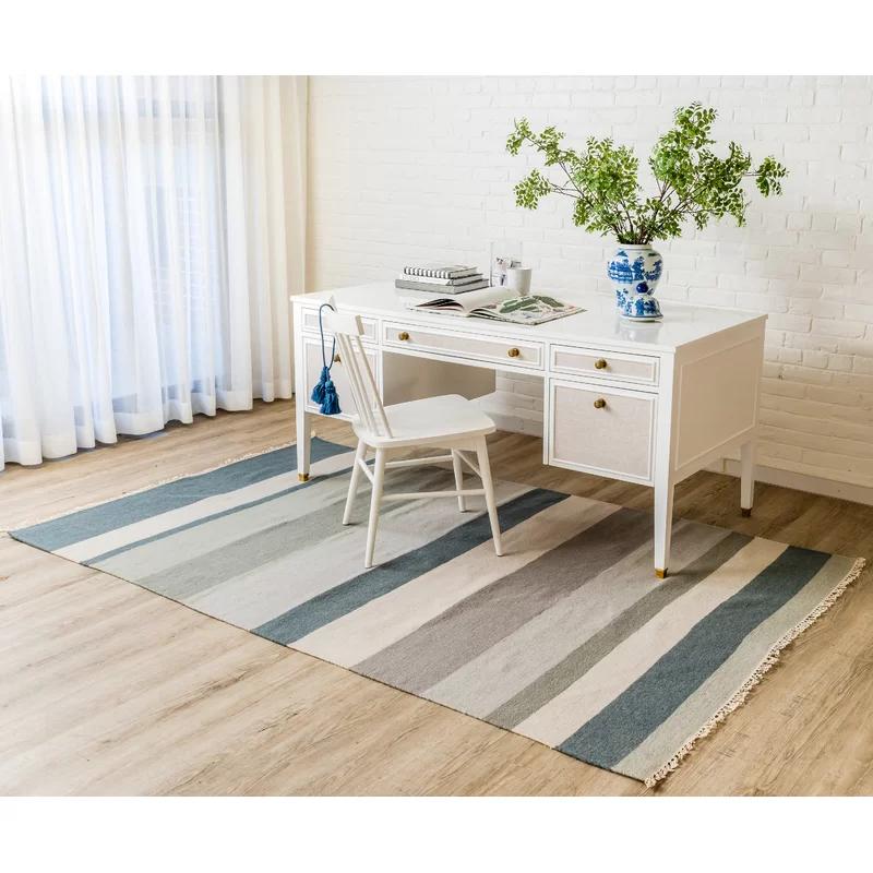 Gray and Beige Flat Woven Wool Striped Rug