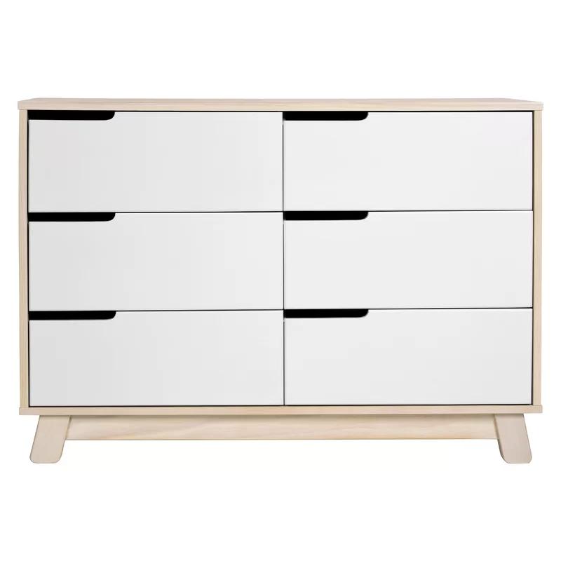 Hudson Mid-Century Modern 6-Drawer Dresser in Washed Natural/White