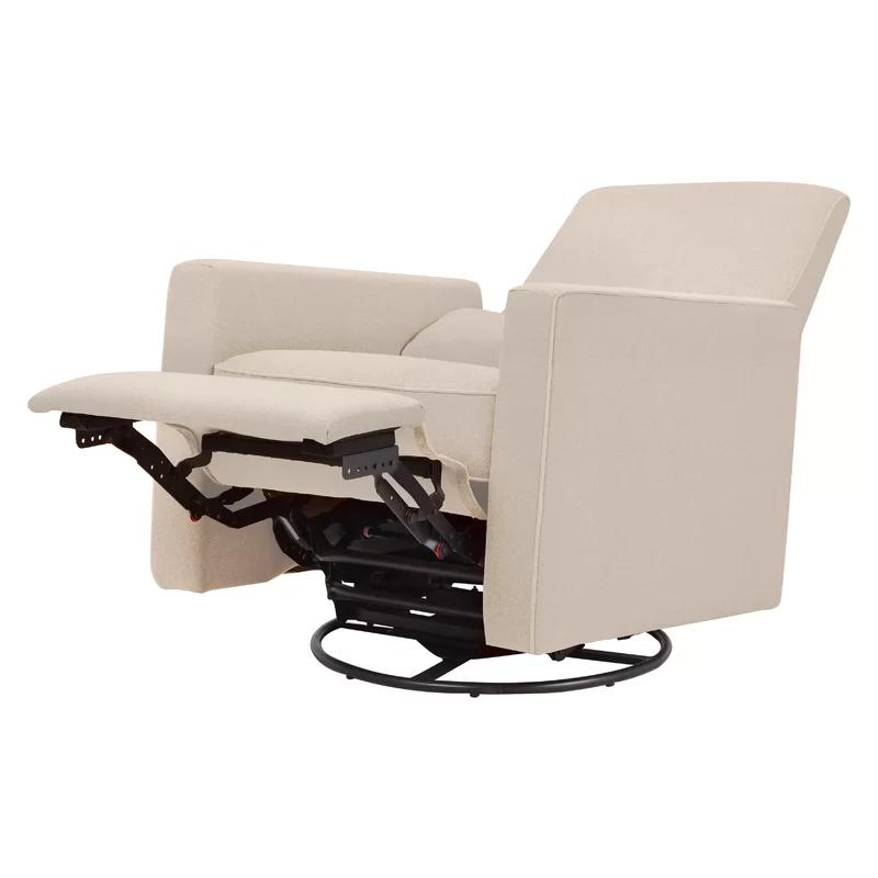 Cream Swivel Metal Recliner with Plush Leg Rest