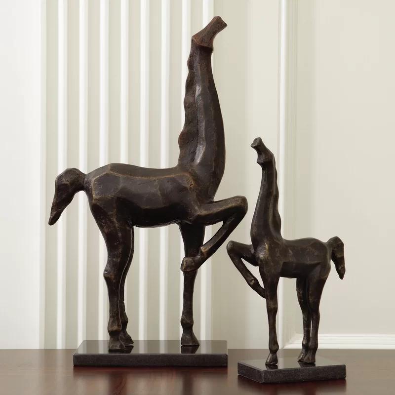 Contemporary Cubist Horse Statue in Bronze Patina Metal, 20.75"H