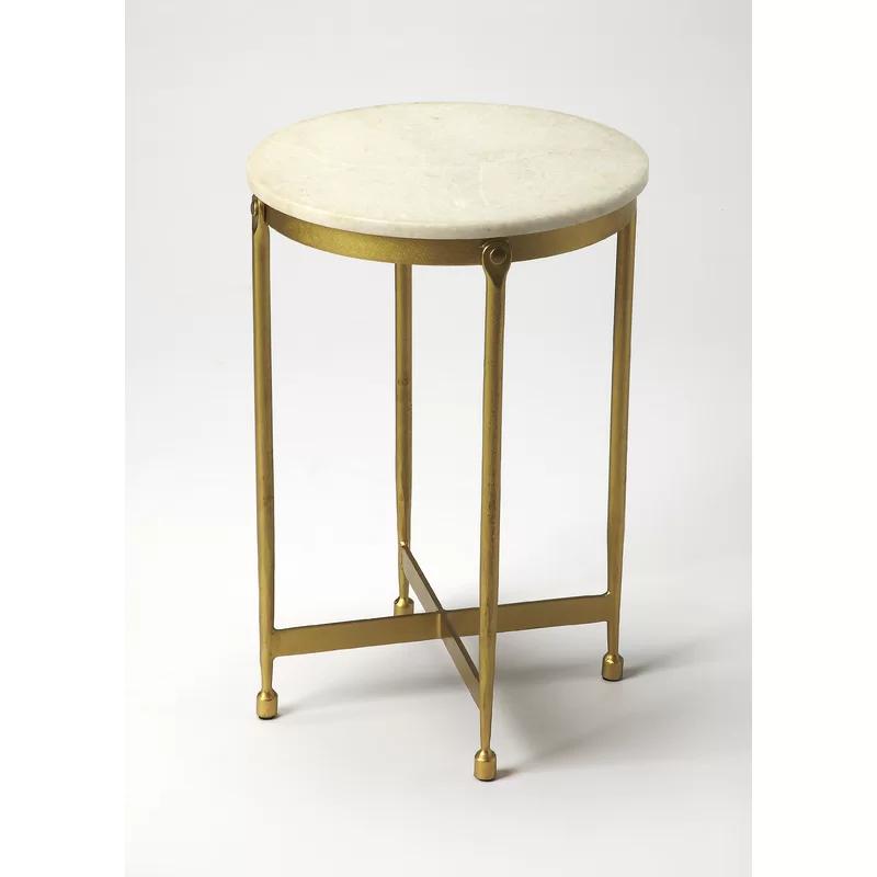 Glamorous Round White Marble & Gold Metal Accent Table