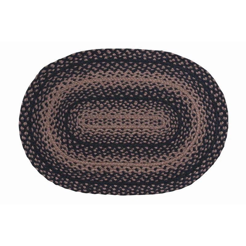 Handcrafted Ebony and Tan Braided Jute Oval Rug, 20" x 30"