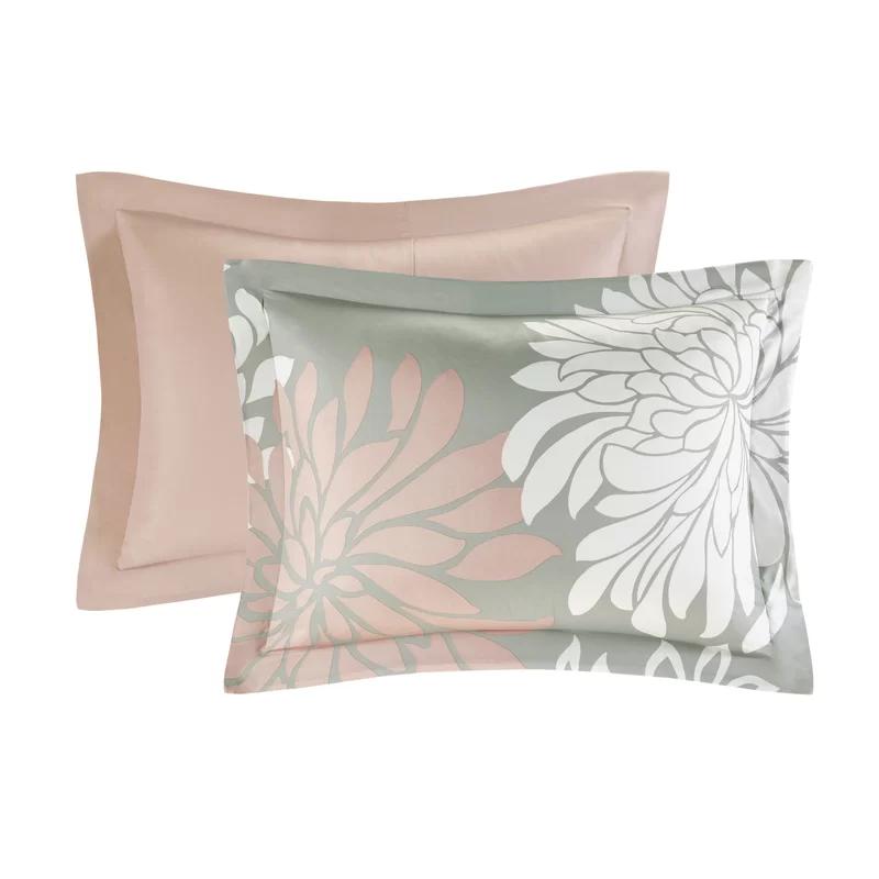 Blush and Grey Twin Reversible Floral Comforter Set