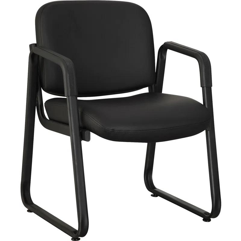Black Leather Waiting Room Chair with Metal Frame