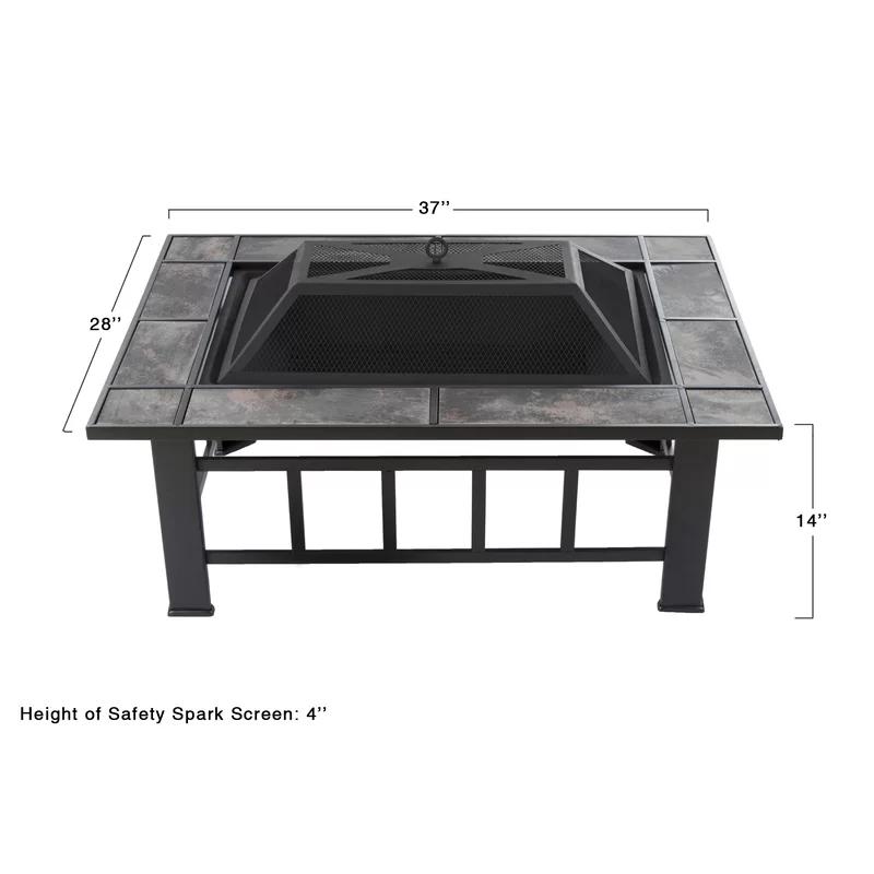 Modern Black Wood 37" Free-Standing Fire Pit Table with Accessories