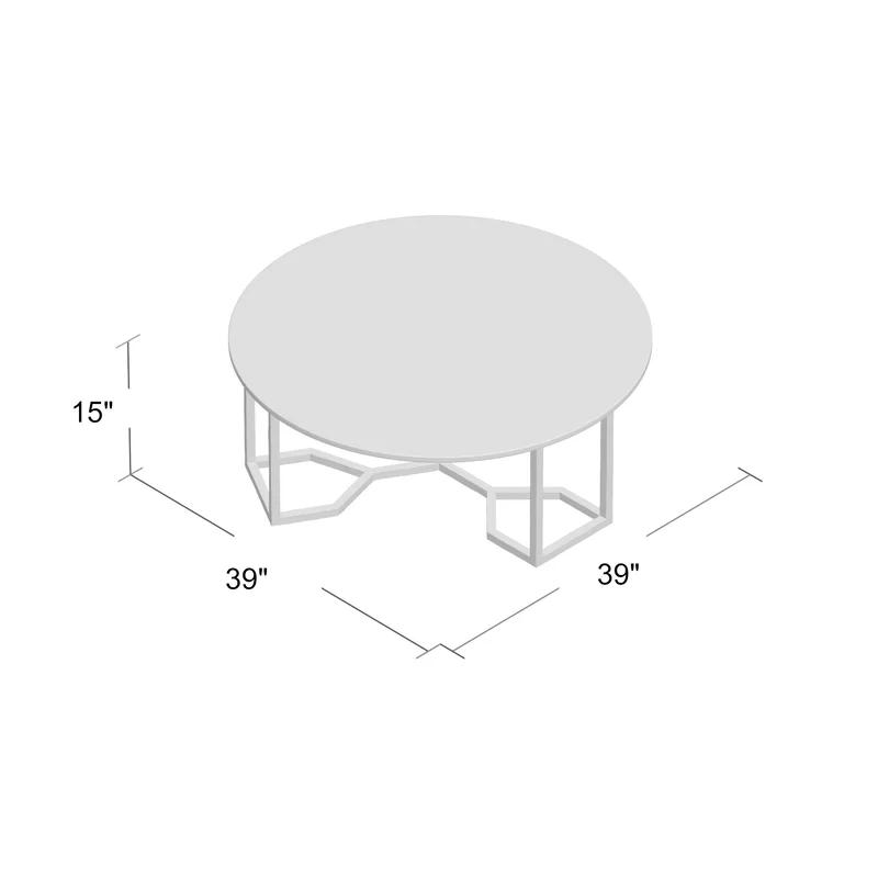 Contemporary 39" Round Marble & Wood Coffee Table with Brass Base