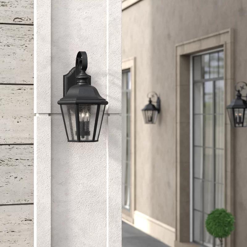 Edgewater Black 3-Light Outdoor Wall Lantern with Clear Seedy Glass