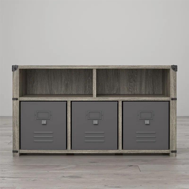 Grey Oak Industrial Nova Bedroom Storage Bench with Metal Accents