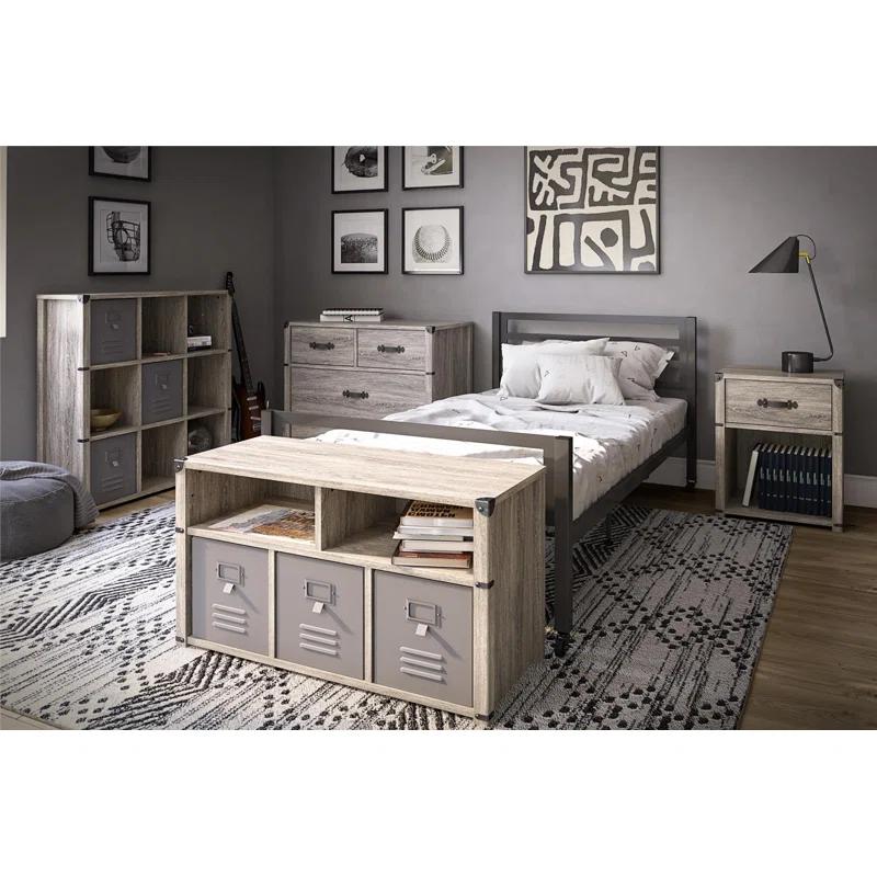 Grey Oak Industrial Nova Bedroom Storage Bench with Metal Accents