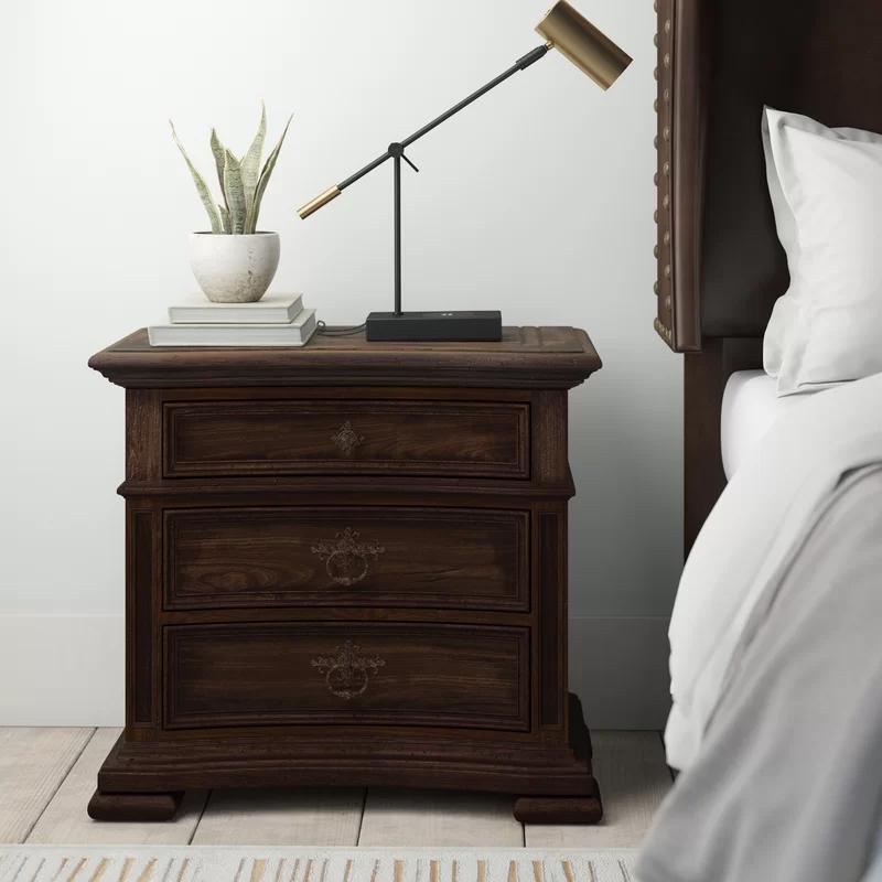 Traditional Dark Brown 3-Drawer Wooden Nightstand