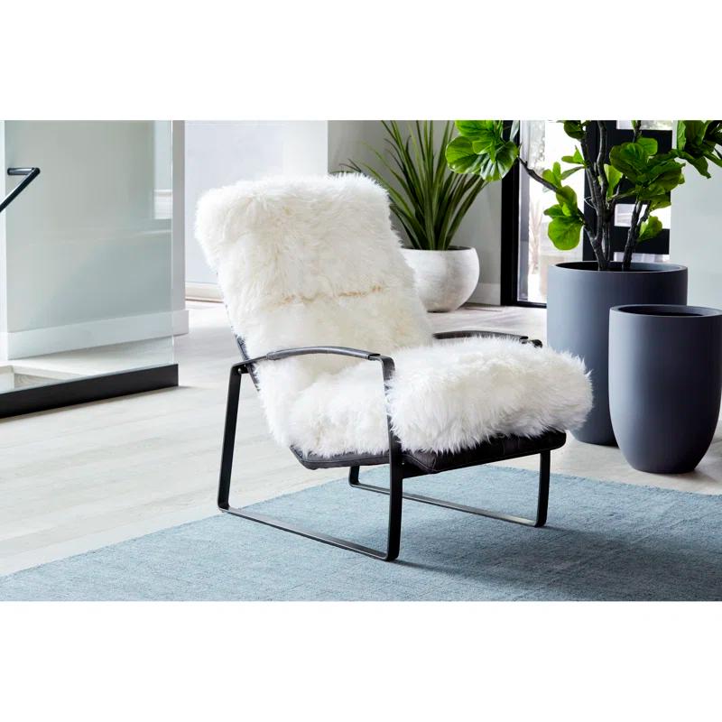 White Top Grain Leather and Iron Armchair