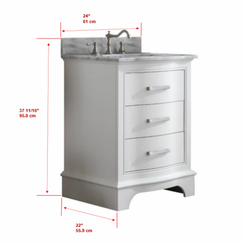Monroe 24'' White Solid Wood Vanity with Carrara Marble Top