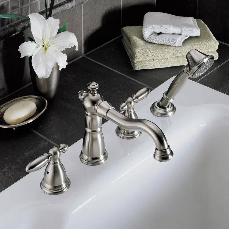 Elegant Contemporary Stainless Steel Widespread Faucet with Handshower