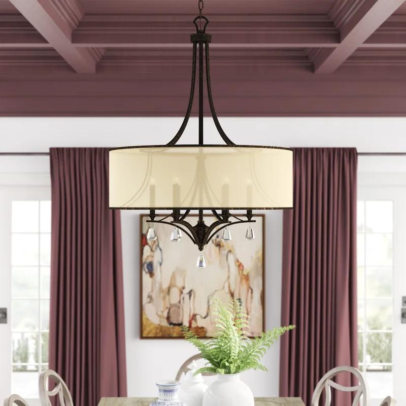 Brushed Nickel 30.25" Drum Chandelier with Sheer Shade