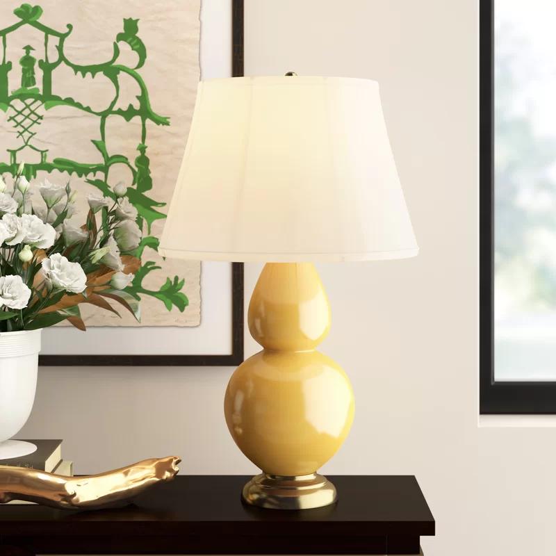 Ash Glazed Ceramic Double Gourd Table Lamp with Ivory Shade