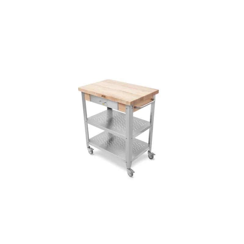 Elegante Maple & Stainless Steel Drop-Leaf Kitchen Cart with Wine Storage