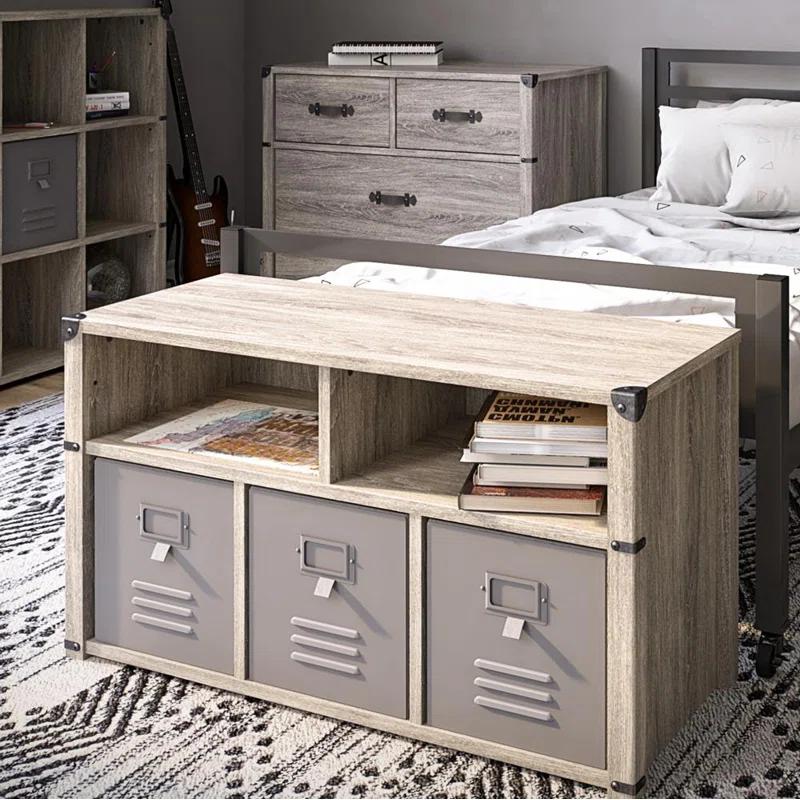 Grey Oak Industrial Nova Bedroom Storage Bench with Metal Accents