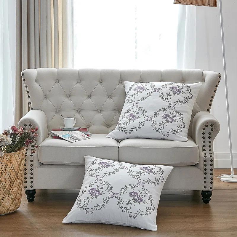 Home Soft Things Rose Embroidered Pillow Cover (Set of 2)