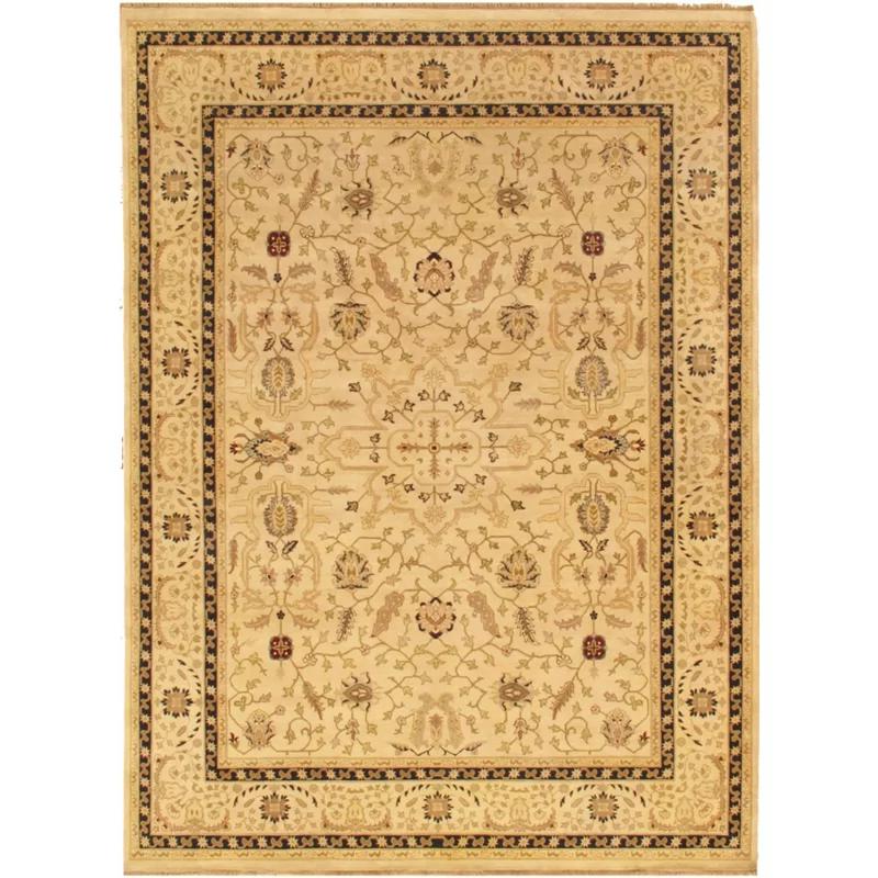 Hand-Knotted Artisanal Black and Beige Wool Rug 10'2" x 14'2"