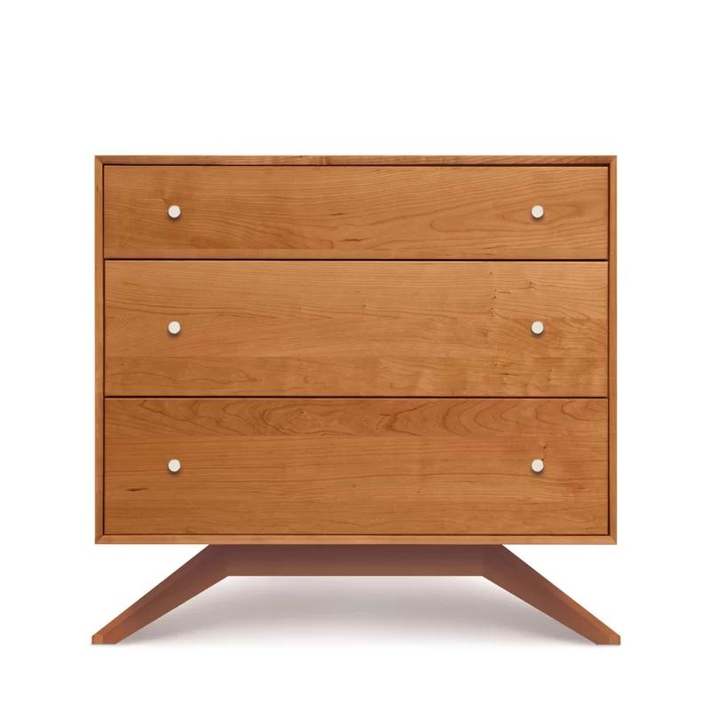 Astrid Mid-Century 3-Drawer Natural Cherry Dresser with Silver Handles