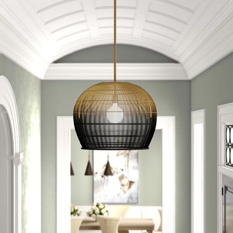 Ombre Black and Brass Dome Pendant with Woven Texture