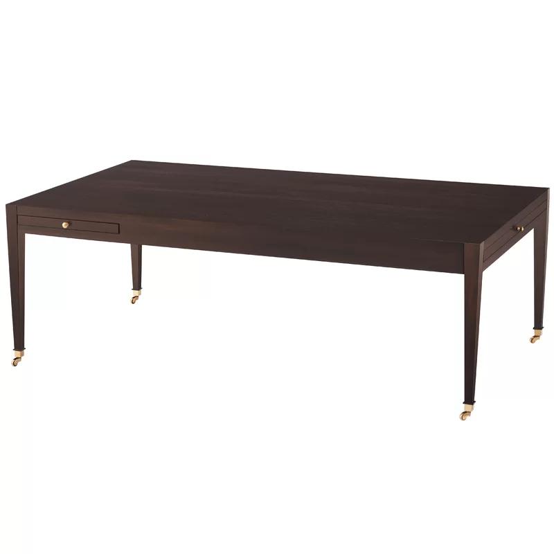 Cambridge Mahogany Veneer Rectangular Cocktail Table with Brass Casters
