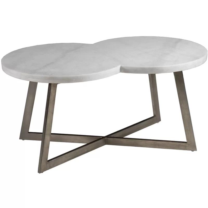 Aristo Contemporary Silver-White Marble & Metal Cocktail Table