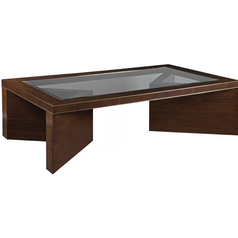 Marlowe 60'' Brown Walnut and Glass Transitional Cocktail Table