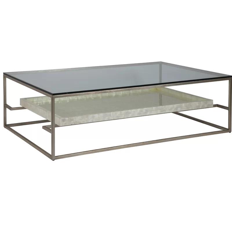 Contemporary Elegance 60" White and Silver Glass Cocktail Table