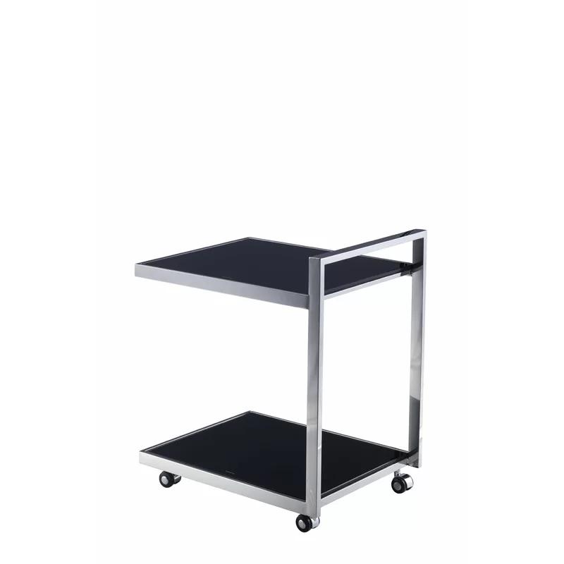 Luxe 20" Square Black Glass & Stainless Steel Bar Cart