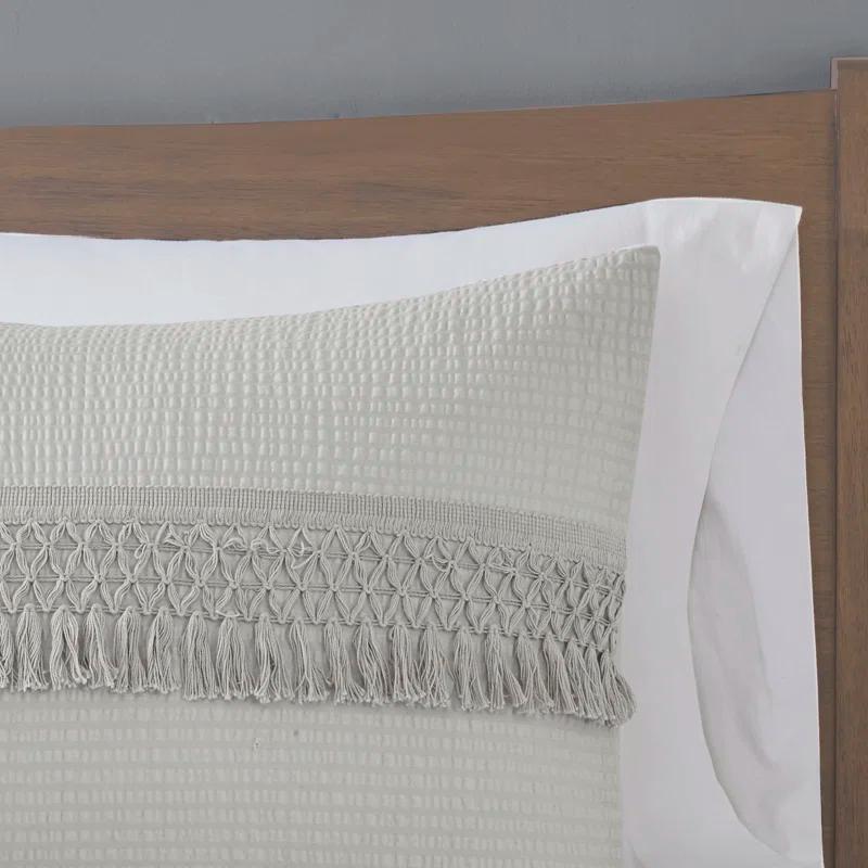 Amaya Ivory Full/Queen Cotton Seersucker Duvet Set with Tassel Trims