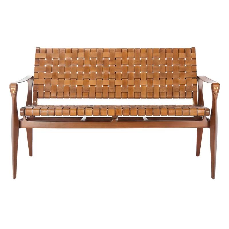 Brenton Solid Brown Leather Loveseat Bench