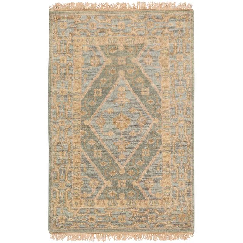 Aegean Blue 36"x24" Hand-Knotted Wool Rectangular Rug